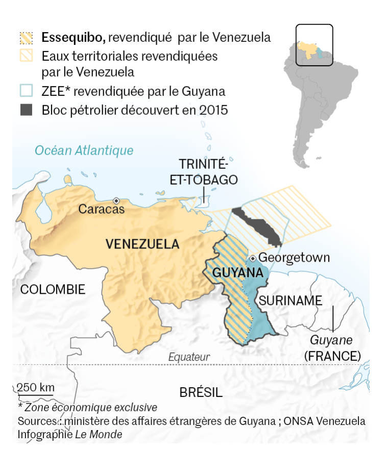 Le Monde. Tensions entre le Venezuela et le Guyana autour d’une région riche en pétrole. 11/12/2023.